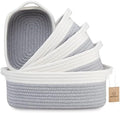 NaturalCozy 5-Piece Rectangle Storage Basket Set- Natural Cotton Rope Woven Baskets for Organizing! Small Basket for Montessori, Baby Nursery, Dog Toy Baskets, Cat Toy Box, Bathroom Organization Bin by NaturalCozy