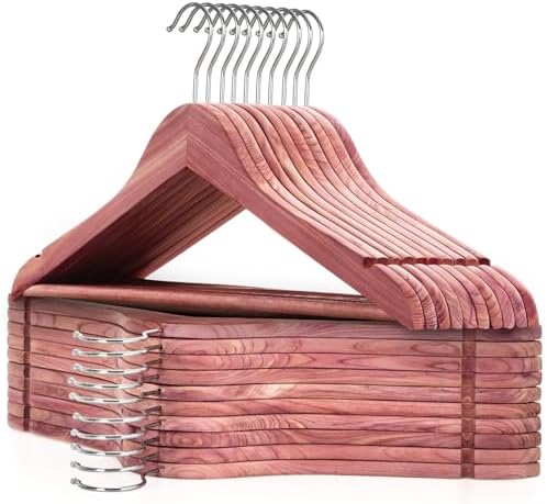 TOPIA HANGER 20-Pack American Red Cedar Wooden Hangers, Clothes Hangers for Closet, Wood Coat Hanger with Smooth Cut Notches, 360° Swivel Hook, Non-Slip Pants Bar-CT54C20 by TOPIAHANGER