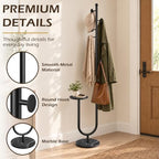 Metal Coat Rack Freestanding, Marble Table & Base, 6 Hooks, Black - Image 4
