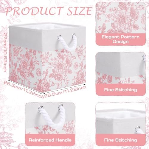 Pink Floral Cube Storage Bin Set of 6 Cube Storage Basket, 11.22 Inch - Image 2