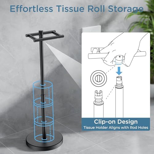 FORIOUS Toilet Paper Holder Stand Adjustable for Bathroom, Matte Black - Image 4