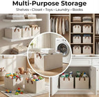 3 Pack Storage Bins Fabric Collapsible Organizers with Handles Sturdy Canvas with PP Board Beige Foldable Storage Box for Closet Shelves, Books, Toys, Clothes, Office Organization - Image 7