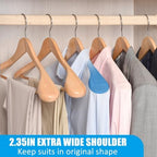 Amber Home 6 Pack Natural Wide Shoulder Wooden Suit Hangers - Image 4