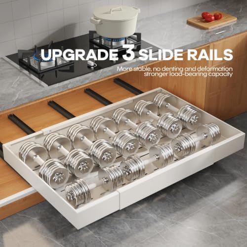 Seinloes 4 Pack Pull Out Cabinet Organizer for Wide Cabinets,Expandable 20.4"-30.4" Width,5 Slide Rails Slide Out Drawers With Raising Pad for Framed Cabinets,No Drill Roll Out Shelves 21" Deep,White - Image 6