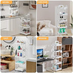 5 Tier Rolling Utility Cart with Handle,REBECAT Utility Cart Made of Multifunctional Storage Organizer Tool for Kitchen,Bathroom,Living Room,Office(White) - Image 6