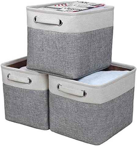 Foldable Storage Bin Collapsible Basket 12" x 10" x 9.5" Cube Storage Organizer Bins with Dual Carry Handles for Home Closet Shelves Drawers Organizer, Set of 3, Grey by Kntiwiwo