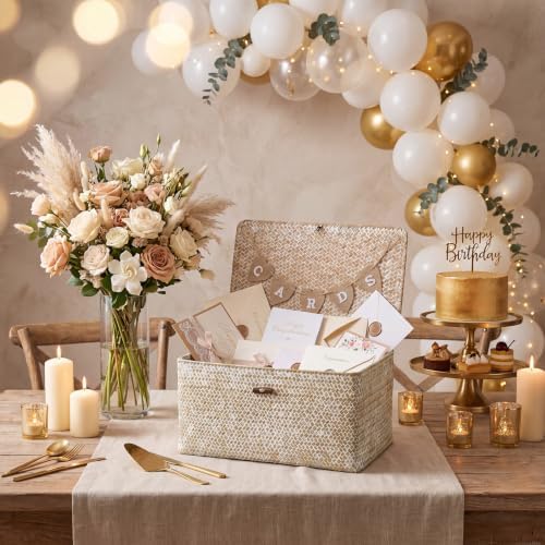 Geelin Seagrass Wedding Card Basket with Card Banner,14 Inch,White - Image 3