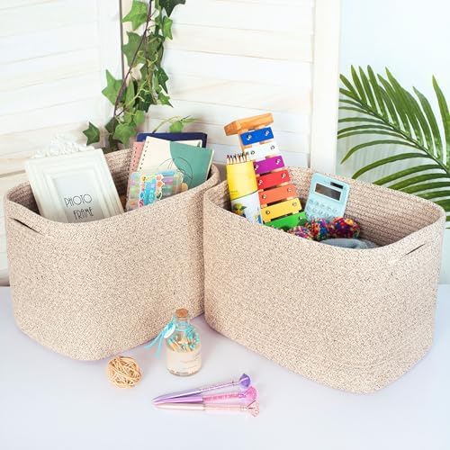 MINTWOOD Design 3-Pack Decorative Woven Storage Baskets for Shelves, Cube Bin Box for Organizing Books, Shoes, Dog Toys, Pantry Closet and Living Room Organizer, Oatmeal Brown - Image 3