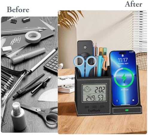 Pen Holder with Wireless Charger, Led Screen Desk Caddy with Digital Clock - Image 2