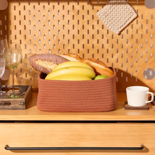 MiniArk Small Storage Baskets for Organizing | Closet Organizer Bins | Shelf Toy Basket | Woven Rope Baskets | Cube Decorative Box | Shallow Basket | 11.5x7.5x4.7” | 4 Packs Oxide Red - Image 5