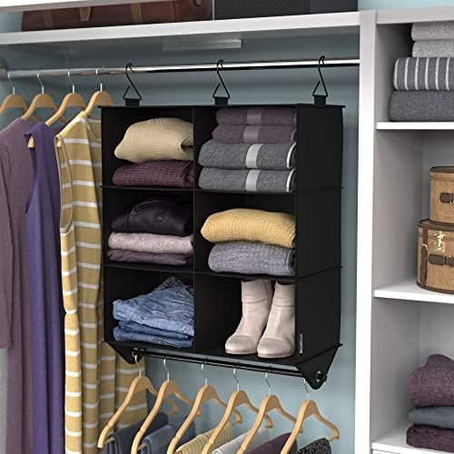 ClosetMaid 6-Shelf Fabric Hanging Closet Organizer with Garment Rod for Shirts, Sweaters, Pants, Hats, Shoes, Purses with Charcoal Black Finish - Image 3