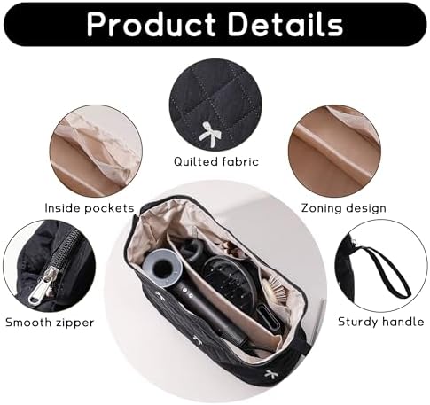 GISMTR Large Quilted Hair Tools Travel Bag for Hair Dryer Aesthetic Cute Dustproof Travel Organizer Flat Curling Iron Travel Organizer - Image 3