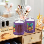 Fustylead 4 Pack Watercolor Rainbow Color Donut Plastic Apothecary Jar Set for Cotton Swab, Ball, Pad, Floss, Qtip Holder Dispensers for Bathroom Storage Organizer - Image 5