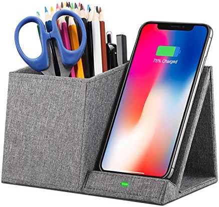 COSOOS Fast Wireless Charger with Desk Organizer, Desk Phone Charger Compatible with 12/12 Pro/12 Pro Max/12 Mini/SE /11/11 Pro Max/XS, Galaxy S20/S20+/S10/Note 10/Note 9/(No AC Adapter) by COSOOS