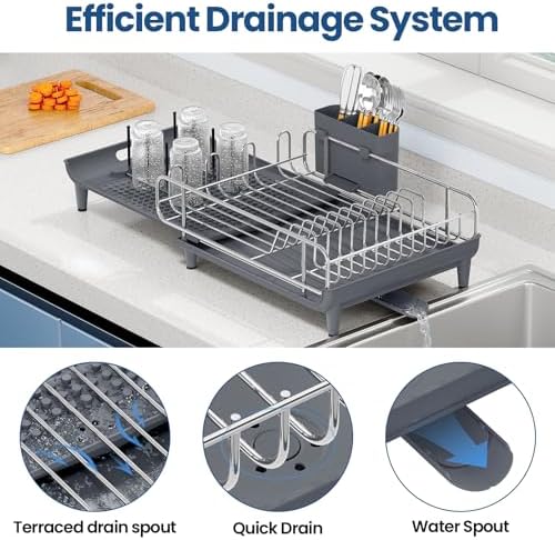 TOOLF Expandable Dish Drying Rack for Kitchen Counter, 16.7"-26.8", Gray - Image 5