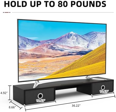 YAOHUOO Dual Monitor Stand with LED Light 2 Drawers, Computer Monitor Riser for 2 Monitors, Large Desktop Organzier with Storage for PC/Laptop/Computer/TV Screen/Printer - Image 7