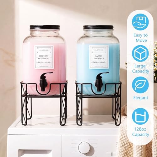 Filltouch 2 Pack Glass Laundry Detergent Dispenser with Stand, 1 Gal/128 oz - Image 4