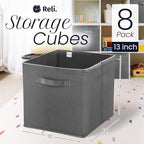 Reli. 13x13x13 Storage Cube Bins (8 Pack) Dark Gray, Fabric Organizer Cubes - Image 2