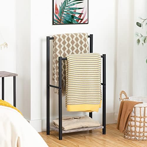 HOOBRO Freestanding Towel Rack, 2 Tier Blanket Ladder Holder for Bathroom, 16.5" L x 9.4" W x 31.5" H, Blanket Rack, Industrial Drying and Display Rack with Shelf, Metal, Greige and Black BG02LB01 - Image 2