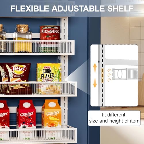Over the Door Pantry Organizer 6 Tiers Hanging or Wall Mounted Spice Rack with Adjustable Basket,Heavy Duty Metal Seasoning Organizer Shelf for Kitchen Pantry and Bathroom - Image 3