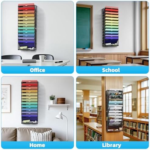 Marbrasse Wall File Holder 13-Tier Hanging Wall File Organizer, for Papers, Files Clipboard & Magazine Organizer, Wall Mount File Holder Great for Office Home (Black) - Image 7