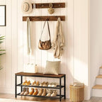 HOOBRO Hall Tree with Bench, Coat Rack Shoe Bench Set, Entryway Shoe Rack with Coat Hooks, Hall Tree Coat Rack, Mud Room, Industrial, for Foyer, Front Door, Rustic Brown BF07MT01 - Image 2
