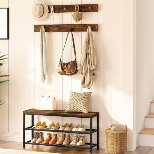 HOOBRO Hall Tree with Bench, Coat Rack Shoe Bench Set, Entryway Shoe Rack with Coat Hooks, Hall Tree Coat Rack, Mud Room, Industrial, for Foyer, Front Door, Rustic Brown BF07MT01 - Image 2