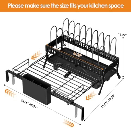 Housolution Large Expandable Dish Drying Rack for Kitchen Counter, Black - Image 6