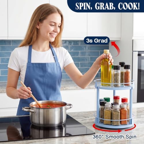 Light Blue 2 Tier Lazy Susan Organizer, 10 in Rotating Spice Rack - Image 4