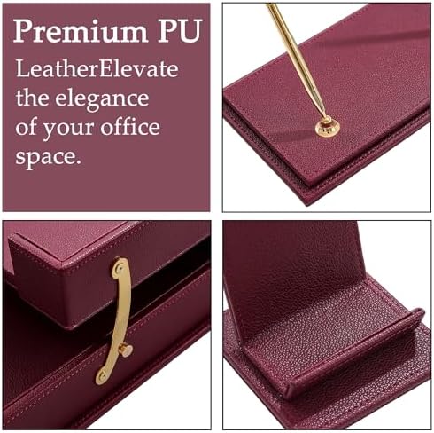 Leather Desk Set,13-Piece Desk Organizer Set, Executive Office Accessories with Desk Pad & Blotter, 2-Tier Tray, Pen Holder & More, Professional Office Desk Decor & Gift Set (Burgundy) - Image 5