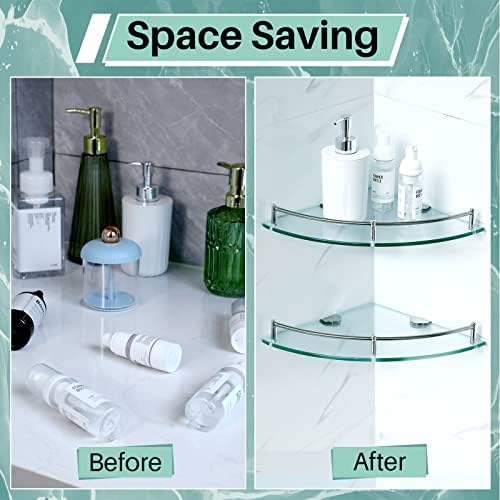 Crowye 4 Pcs Corner Shower Shelf 2-tier Glass Corner Shelf Stainless Steel Wall Mounted Bathroom Organizer for Storing Shower Gel Shampoo Brush, 9.25 Inches (Silver) - Image 3