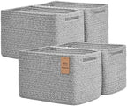 Storage Baskets for Organizing, 4 Pack Baskets for Shelves, Decorative Storage Bins for Shelves, Cotton Rope Storage Basket with Handles, Woven Basket for Storage, 13''Lx8.7''Wx7.9''H, Gray by Degeyoyo