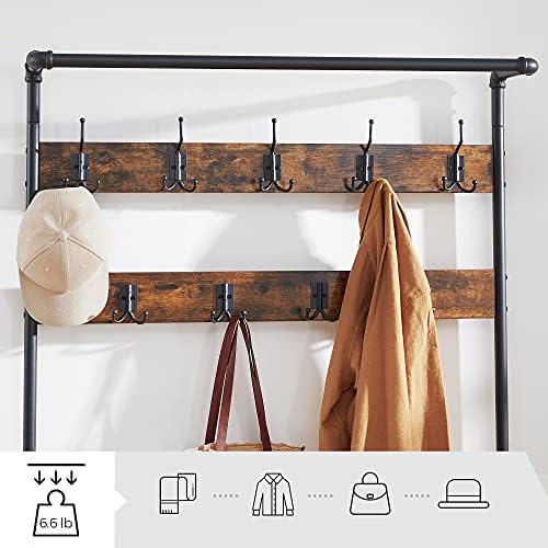 VASAGLE Coat Rack and Storage Bench, Hall Tree with 9 Hooks, Steel Frame - Image 5