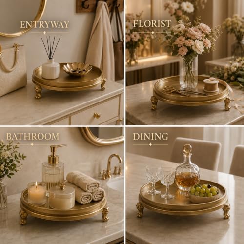 Vintage Brass Clawfoot Tray, Round Pedestal Candle Holder and Jewelry Dish - Image 7