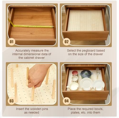 Kigley 12 Pcs Wooden Pegboard Drawer Organizer,17 Inch,Wood Color - Image 4