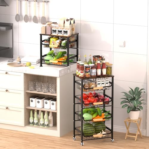 Fruit Vegetable Basket for Kitchen,3 Tier Pantry Organizers and Storage,Snack Organizer for Countertop,Pantry Cart,Metal Wire Storage Shelf Organizer Baskets for Kitchen, Pantry, Bathroom - Image 6