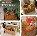 Rattan Desk Organizer – 4-Slot Letter Holder & Mail Organizer Countertop, 12.5"x6"x7.75" Wicker Mail Basket w/Metal Frame for Side Table, Boho Office Decor (White Wash) - Image 5