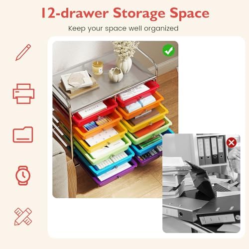COSTWAY 12-Drawer Rolling Storage Cart, Utility Storage Organizer Cart - Image 4