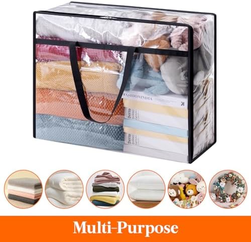 Lifewit 3 Pack Clear Clothes Storage Bags, 95L Plastic Blanket Storage Bag, Vinyl Foldable Moving Bags with Zipper, Closet Organizers and Storage Containers for Bedding, Duvet, Comforter - Image 5