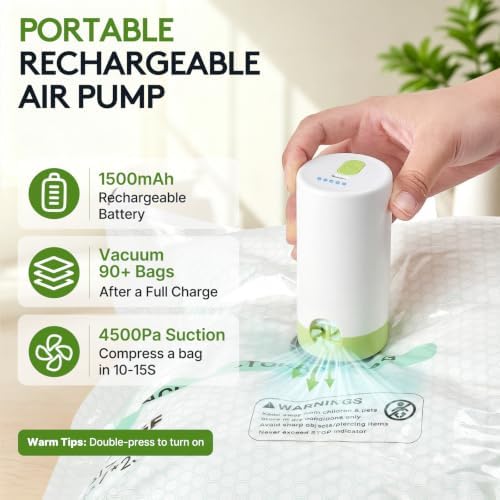 15 Packs Vacuum Bags for Travel with Rechargeable air Pump, 3 Sizes Vacuum Seal Bags for Clothing, Space-Saving Compression Storage Bags for Travel & Closet Organization - Image 2