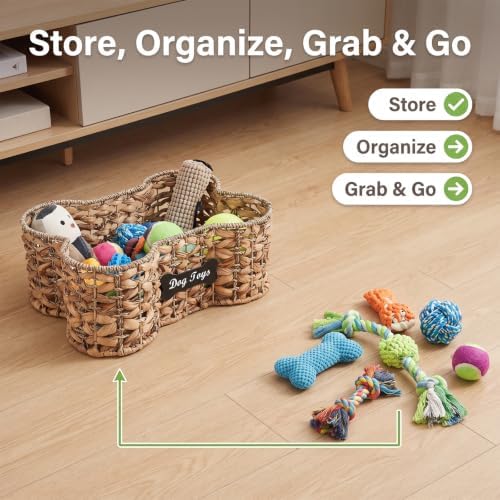 dog bone basket dog toy box Natural Seagrass & Rush Grass - Image 2
