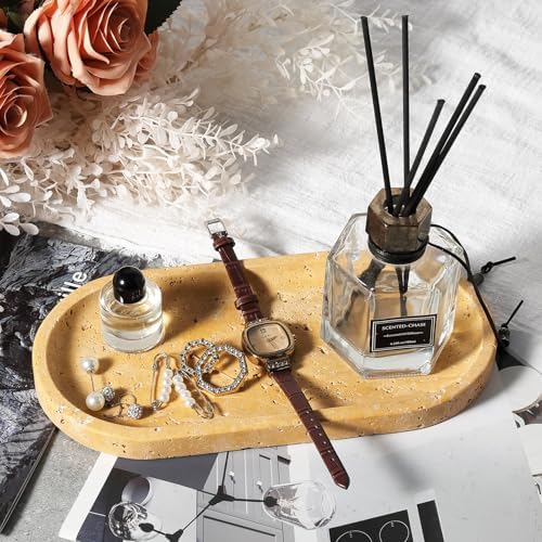Koville Natural Travertine Tray for Bathroom Vanity, Noble Golden Yellow Bathroom Marble Trays for Countertop Organizer, Decorative Home Décor Catchall Tray for Perfume, Candles, Jewelry Dish Trays - Image 4