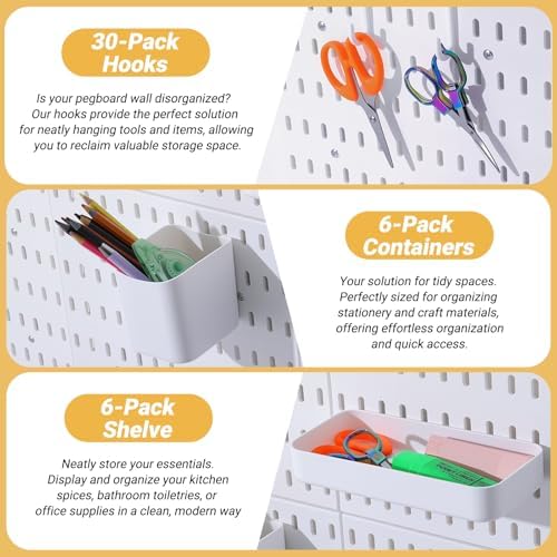 48 PCS Pegboard Wall Organizer Kit, 6 Panels with 42 Hooks and Baskets - Image 5