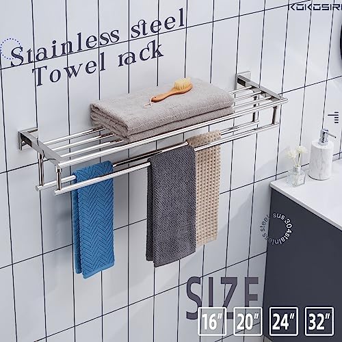 KOKOSIRI Bathroom Towel Rack Towel Holder 32 Inches Bath Towel Shelf with Double Towel Bars Wall Mounted, Polished Chrome Stainless Steel B6005CH-L32 - Image 6