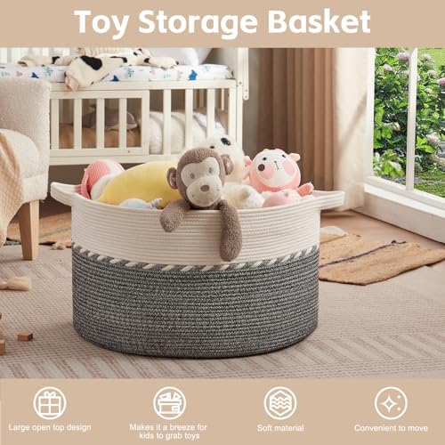 OIAHOMY 125L Extra Large Blanket Basket, Jumbo Cotton Laundry Basket Black - Image 4