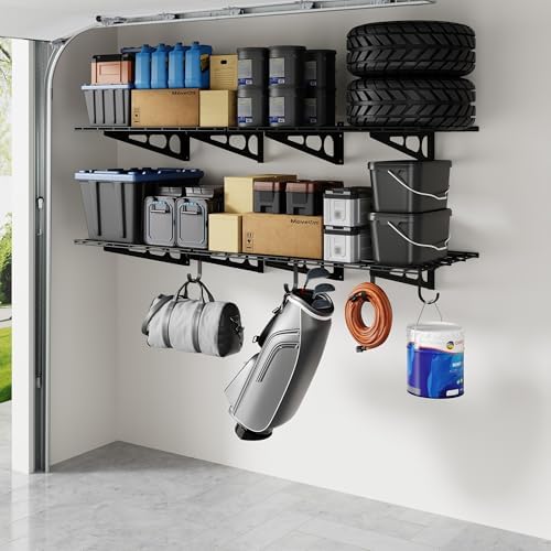 FLEXIMOUNTS 2-Pack Garage Shelving with Hooks, 2x6ft Storage Shelves, Black by FLEXIMOUNTS