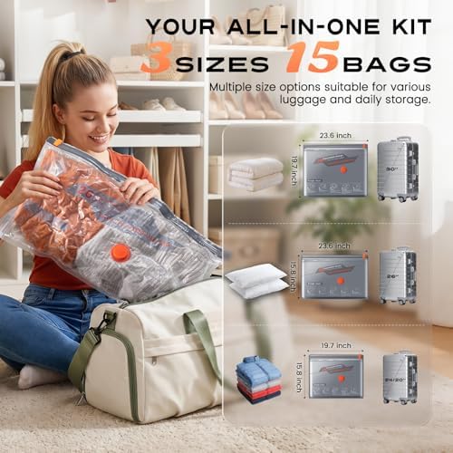 15 Combo Travel Vacuum Storage Bags with Portable Cordless Electric Pump - Image 4