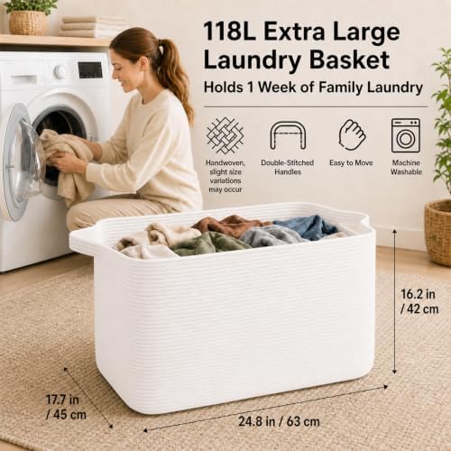 OIASKET 118L Extra Large Blanket Basket Living Room, 24.8"x17.7"x16.2" - Image 6