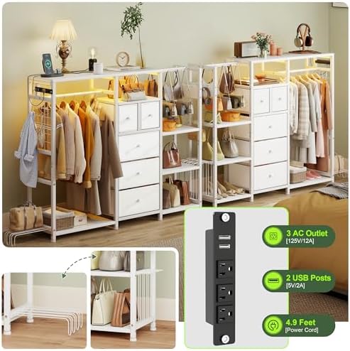 YOSHOOT 55" Dresser with Hanging Rack & Purse Organizer, Closet Dresser - Image 6