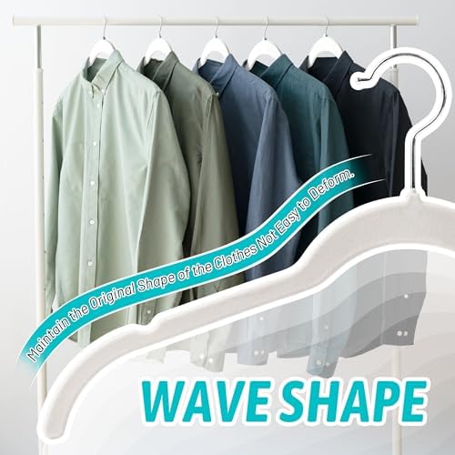 Sishynio Velvet Hangers 50 Pack, Non-Slip Slim Felt Clothes Hangers White - Image 5